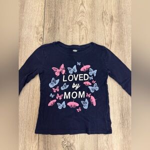 Navy Blue Kids Shirt Loved by Mom with Butterfly Design